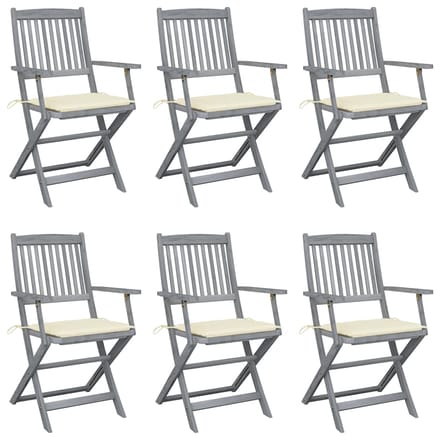 vidaXL - Inklapbare - stoelen - 6 - st - met - kussens - massief - acaciahout