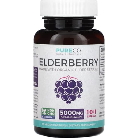 Pure Co., Vlierbes, 5.000 mg, 30 Plantaardige Capsules