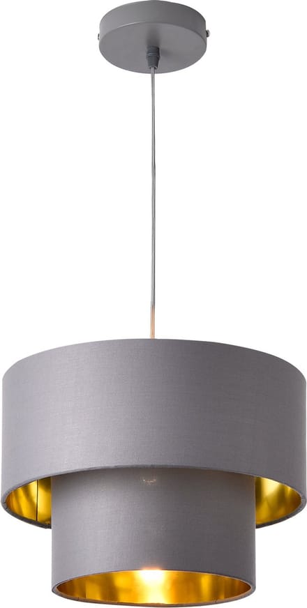Design hanglamp Lopar metaal en stof E27 Ø30 grijs en goud