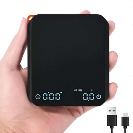Koffieweegschaal met Timer 2000g/0.1g Oplaadbare Espressoweegschaal Draagbare Digitale Keukenweegschaal met zwart