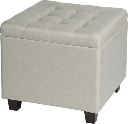 Poef - Creme - Stof - Met opbergruimte - 45x45x41cm