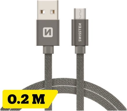 Swissten Korte Micro‑USB Oplaadkabel 20 cm – voor Samsung, Android, Powerbank & PS4 Controller – USB‑A Kabel – Grijs