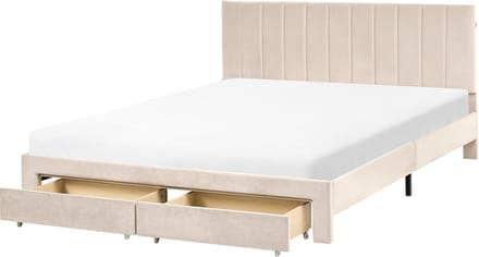 LONZAC - Bed met opbergruimte - Beige - 160 x 200 cm - Fluweel