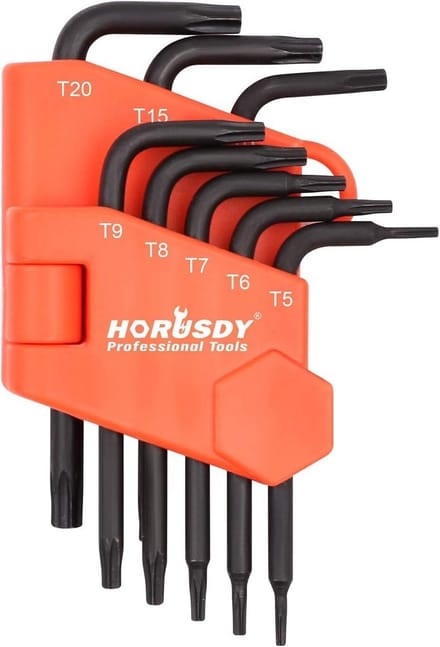 Set van 8 Torx Veiligheidsbits Sleutels L-Vorm T5 t/m T20 Chroom-Vanadium