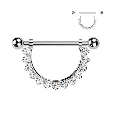 Tepelpiercing paved steentjes 1.6x14 - zilver - LMPiercings