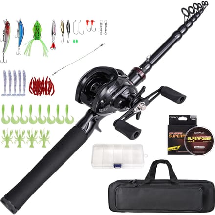 Hengel & Molen Combo Set Draagbaar Telescopisch 180cm/210cm met Spinning Molens Aas en Haak 210R black
