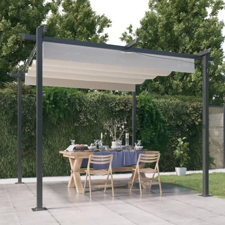 vidaXL - Tuinprieel - met - uittrekbaar - dak - 3x3 - m - crèmekleurig