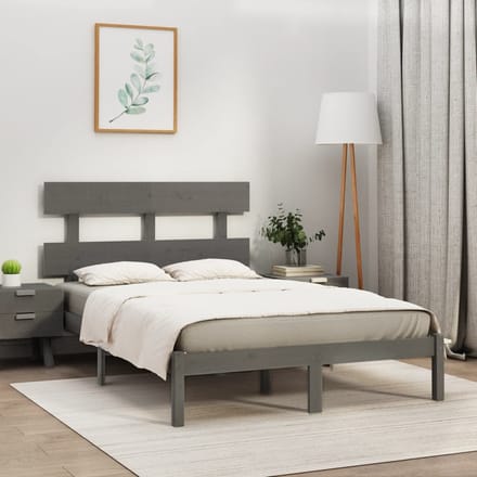 vidaXL - Bedframe - massief - hout - grijs - 200x200 - cm