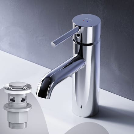 AM.PM Spike - Wastafelkraan met push-open waste set - Waterbesparend - Messing - Chroom