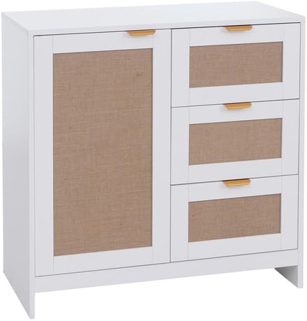 Commode MCW-P50, kast, dressoir, highboard, lades, opbergruimte, MDF melamine linnenfront ~ wit