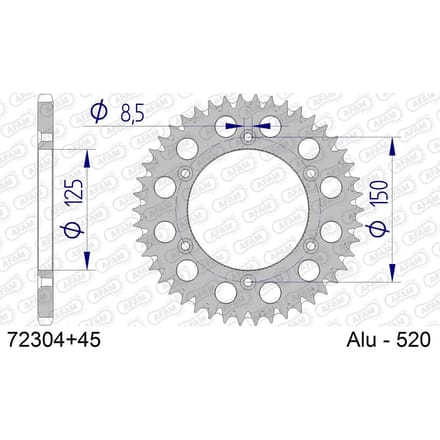 Aluminium tandwiel achter Afam 520 45 dents