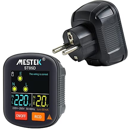 Stopcontacttester met RCD-test en LCD-voltage-display voor digitale controle