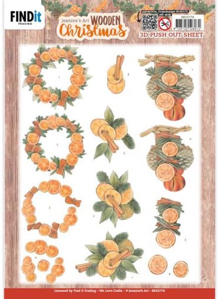 3D Push-Out - Jeanine's Art - Wooden Christmas - Orange Fruit