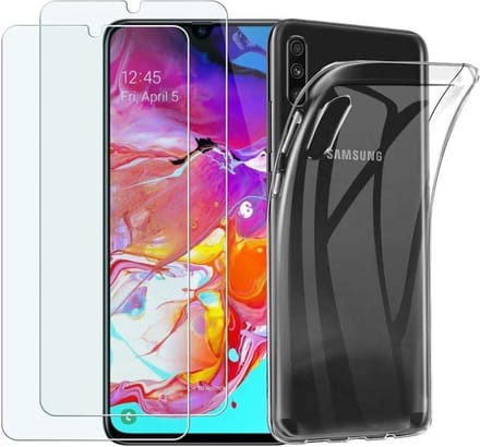 Anti-Shock silicone hoesje met 2 Pack Tempered glas Screen Protector Geschikt voor: Samsung Galaxy A70