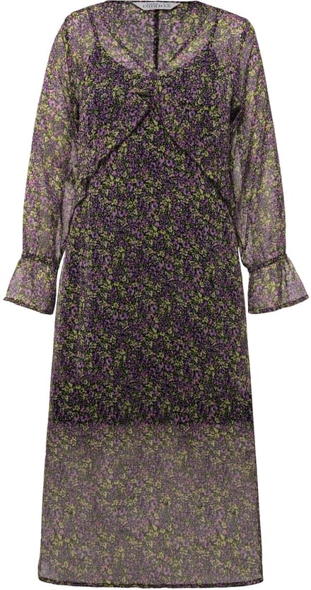 Studio Untold - Dames - Maxi jurk A-lijn chiffon minimalistische bloemen V-hals - Lavendel - Maat 46+