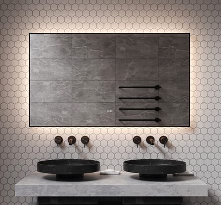 Schaere - Badkamerspiegel - Indirecte Verlichting - Spiegel Verwarming - Touch Sensor - Dimfunctie - Mat Zwart Frame - 120x70 cm