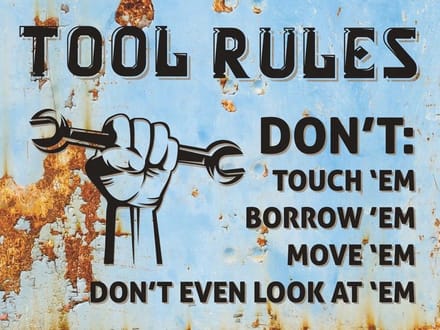 Signs-USA - Tool Rules blue rust - Gereedschap - Wandbord - 33 x 44 cm