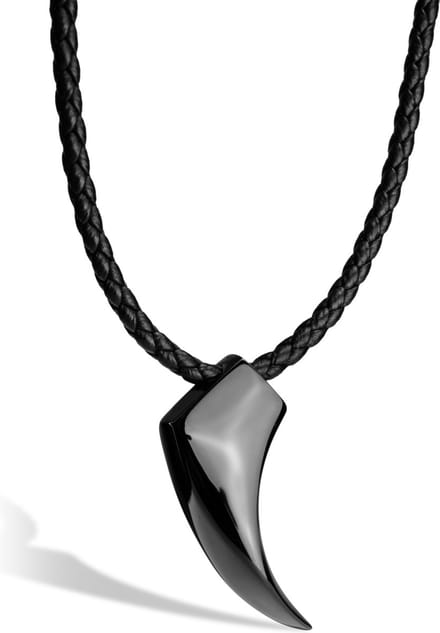 SERASAR Leren Herenketting [Wolf] - Zwart 50cm