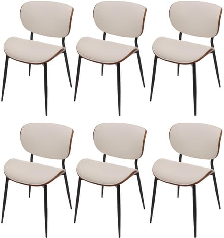 Set van 6 eetkamerstoelen MCW-O45, stoel, gebogen hout, kunstleer 280 g/m² MVG ~ walnootlook, wit