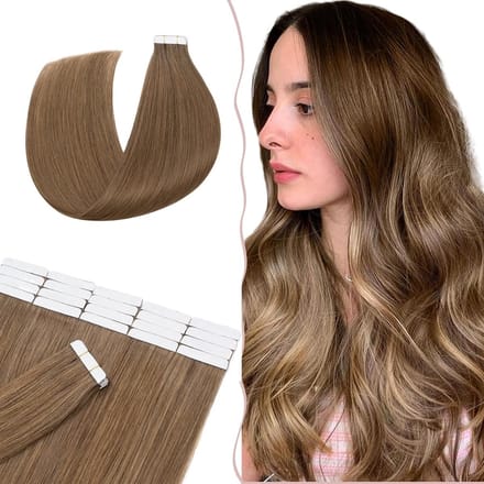 Tape-in Extensions van Echte Haar, Lichtbruin #6, 35 cm, 20 Stuks, Volumineus en Natuurlijk Uiterlijk