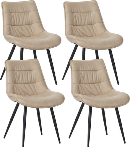 Colenis® - Manila Eetkamerstoel - Set Van 4 - Beige - Microfiber Stof- Zonder Armleuning
