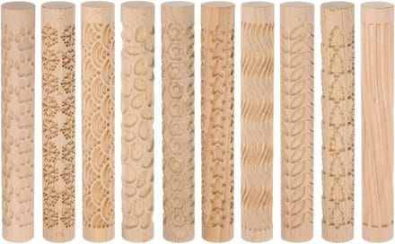 QUARKZMAN 10pcs Wood Clay Roller Pattern Modelling 15cm Beech Wood Ceramic Tools Wood Grain Structure Rolls for Clay Baking Dough DIY