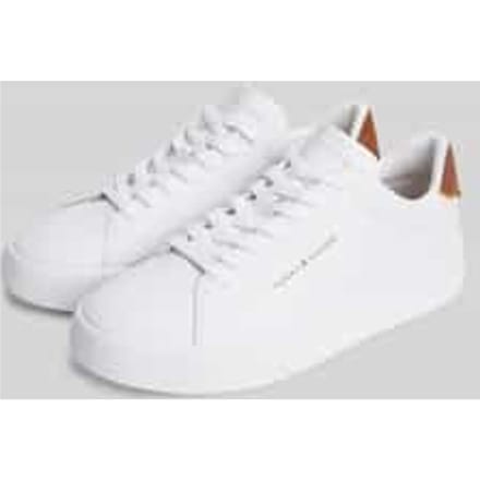 sneakers van leermix met labeldetails
