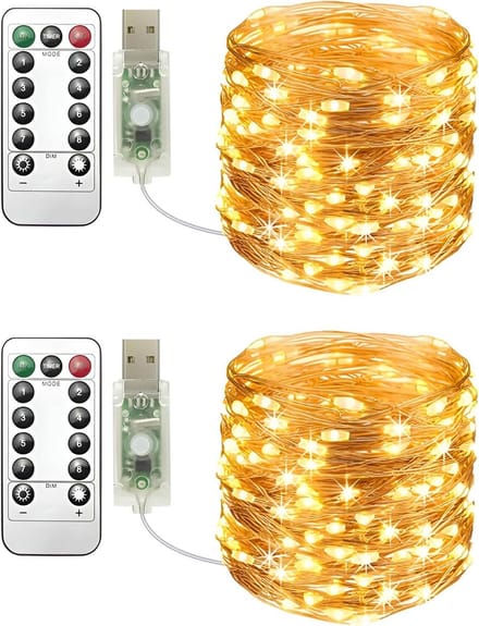 USB Fairy Lights 2 Pack - 10M Warm 100LED Met Afstandsbediening, 8 Modi, Dimbaar Voor Decoratie