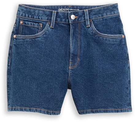 Tom Tailor Denim - TTELIN STRAIGHT jeansshort met hoge taille - Maat S - Used Mid Stone Blue Denim