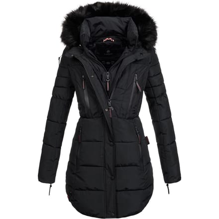 Marikoo lange dames winterjas Moonshine met imitatiebontkraag & teddyvoering