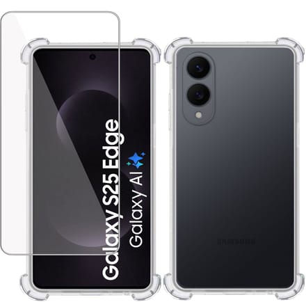 TechNow Hoesje + Screenprotector geschikt voor Samsung Galaxy S25 Edge Hoesje Screenprotector - Tempered Glass - Extreme Shock Case Transparant
