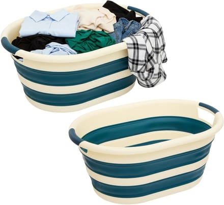 5Five Wasmand - 2x - 21L - blauw - PP - opvouwbaar - 39 x 39 x 53 cm - flexibel
