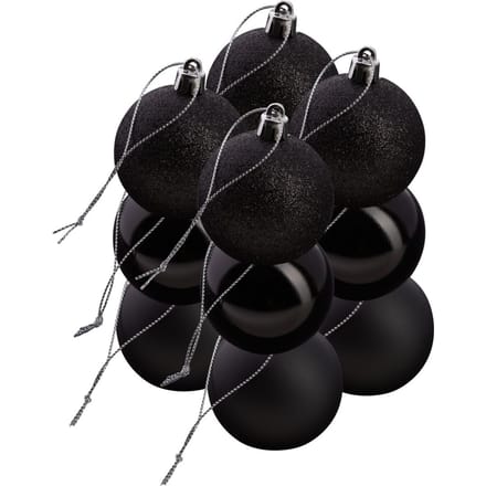 Kerstballen van kunststof, 12 stuks - Zwart