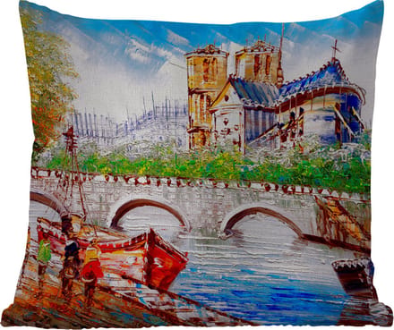 Tuinkussen - Schilderij - Parijs - Boot - Brug - 40x40 cm - Weerbestendig