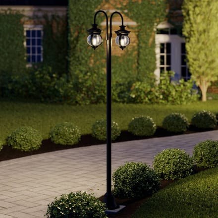 Lindby - Lantaarnpalen - 2lichts - IJzer, aluminium, glas - H: 215 cm - E27 - donkergrijs, transparant
