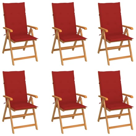 vidaXL - Inklapbare - stoelen - 6 - st - met - rode - kussens - massief - teakhout