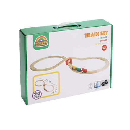 Houten treinbaan speelgoed 20-delig treinset voor kinderen.