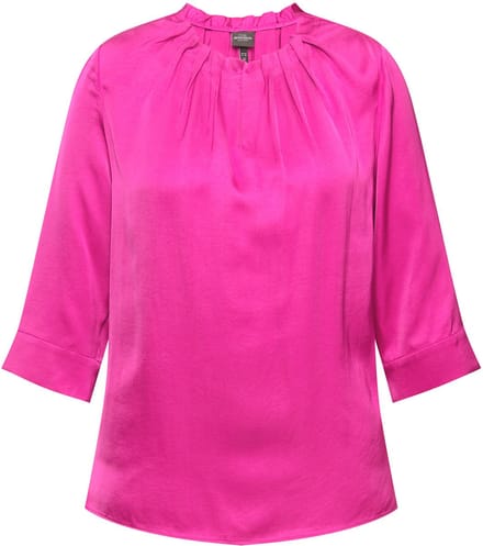Ulla Popken - Dames - Blouse gerimpelde hals 3/4-mouwen - Magenta - Maat 46+