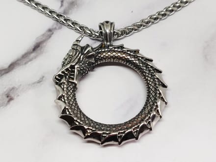 Mei's - Viking Dragon Round - ketting heren - draak - RVS zilver - 50 cm