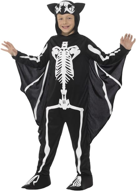 Smiffys - Bat Skeleton Kinder Kostuum - Kids tm 9 jaar - Zwart/Wit