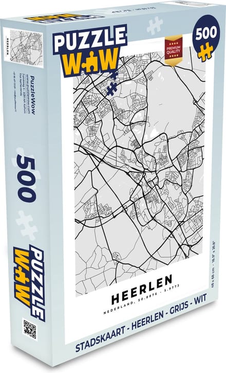 Puzzel Stadskaart - Heerlen - Grijs - Wit - Legpuzzel - Puzzel 500 stukjes - Plattegrond