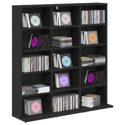 vidaXL - CD - Kast - Zwart - eiken - 96 - x - 23,5 - x - 97,5 - cm - Bewerkt - hout
