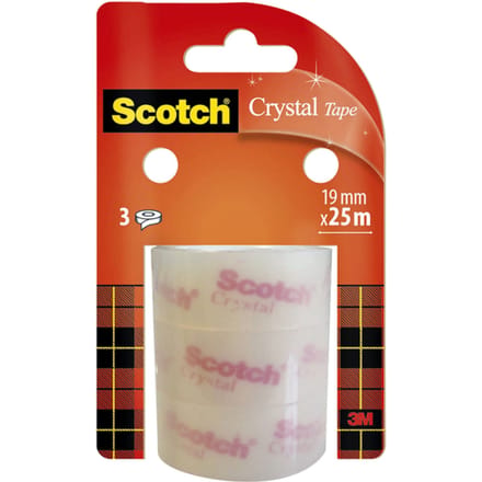 Scotch® Crystal Clear Tape, Navullingen, 19 mm x 25 m, 3 rollen