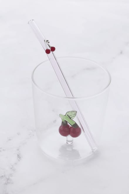 Point-Virgule- Set van glas en rietje met kers uit borosilicaatglas 300ml
