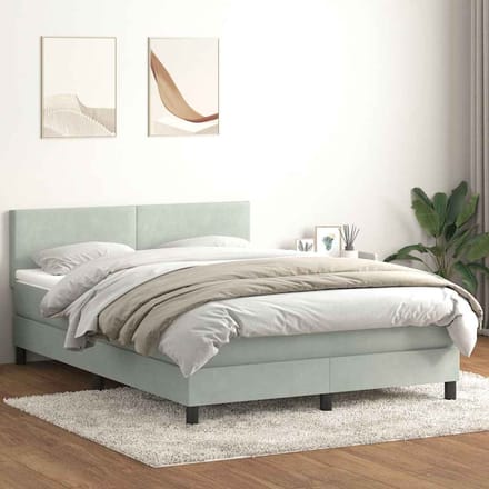 vidaXL - Boxspring - met - matras - en - LED - fluweel - lichtgrijs - 160x220 - cm