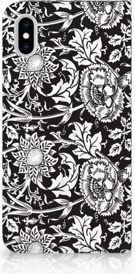 Book Case voor Apple iPhone Xs Max Smart Cover Black Flowers