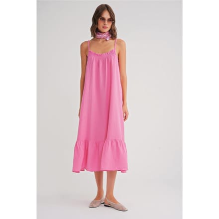 Midi Muslin Jurk met Rimpeldetail
