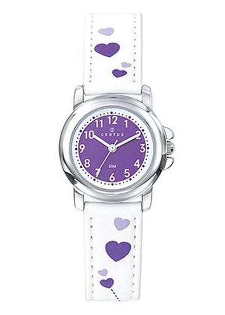 Certus-Kinderhorloge-Wit lederen band-Hartjes.