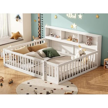 ModernLuxe Houten bed 140x200cm - met opbergruimte hoofdbord en lattenbodem - Wit