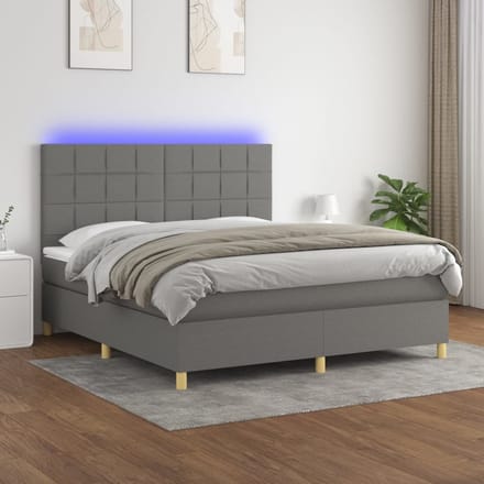 vidaXL - Boxspring - met - matras - en - LED - stof - donkergrijs - 160x200 - cm